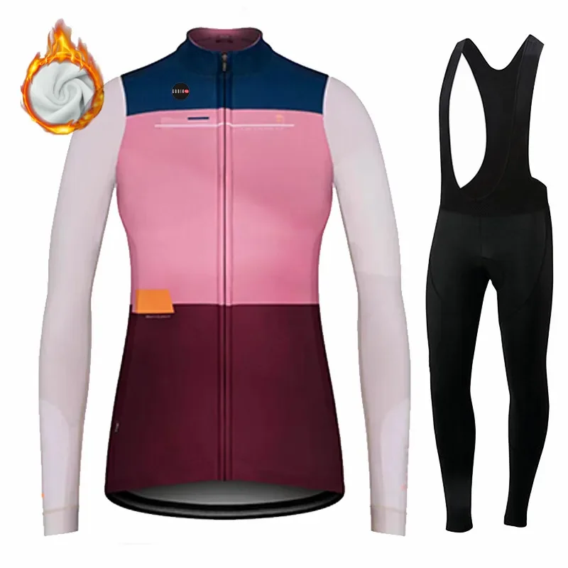 Conjunto de Jersey de Ciclismo de manga larga para mujer, ropa térmica de lana 2023 para bicicleta de montaña, ropa de carreras de invierno