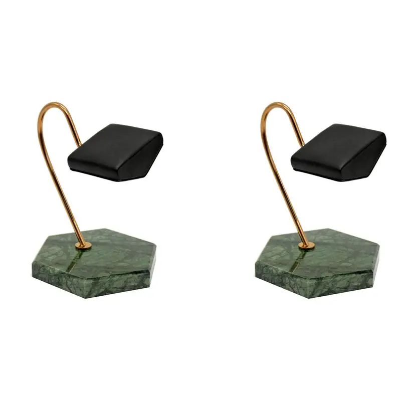 

CYL-2X Подставка для часов Зеленый натуральный мрамор Основание Золотой металлический опорный стержень Кронштейн из искусственной кожи Подставка для хранения часов