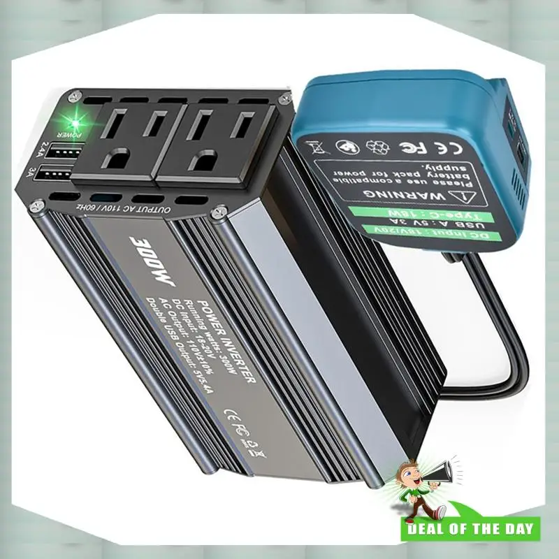 

24-Hour Delivery For Battery Inverter 18V To 110V 300W Power Inverter DC Charger Adapter With 2 AC Outlets& 2 USB Ports F