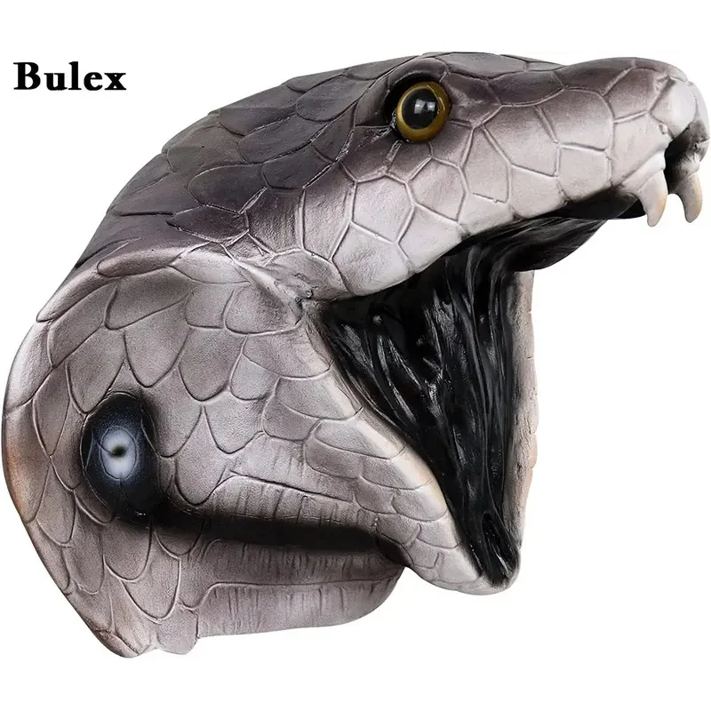 Bulex Maschera di serpente raccapricciante Maschera di animale con testa di cobra spaventosa realistica per costume di travestimento di carnevale cosplay di Halloween