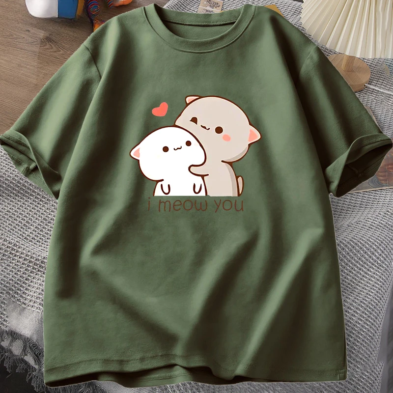 

Футболка с забавным принтом кота, Милая футболка Bubu Dudu, летняя хлопковая футболка с коротким рукавом, женская и мужская Эстетическая одежда с принтом и круглым вырезом