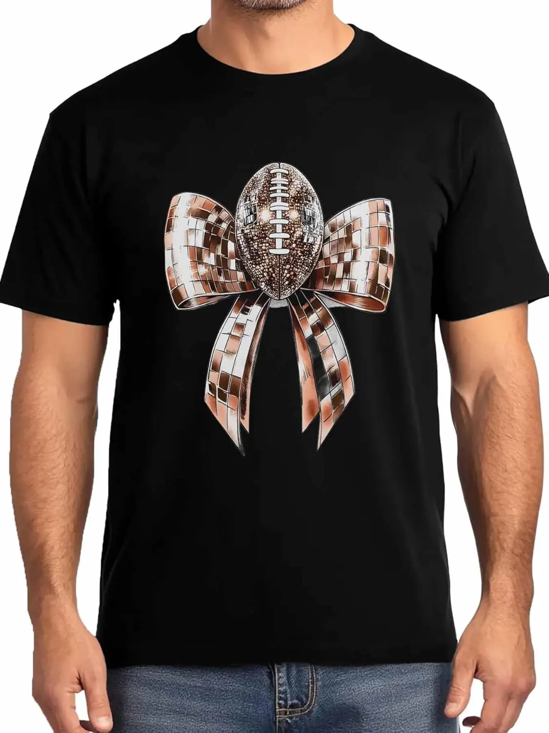 American Football Mens T-Shirts,Short Sleeve T Shirts for Men Crew Neck Tee Gold Bow Ball Men's T-Shirts