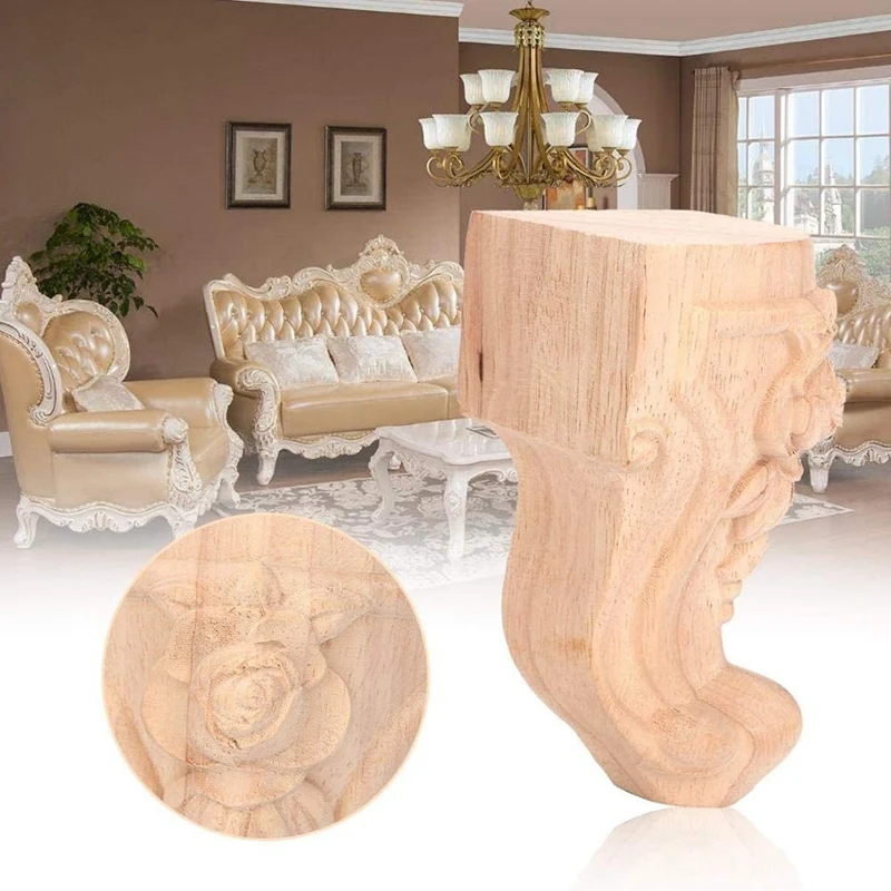 4 Pcs Furniture Legs European Style Cabinet Legs Wood Carved Table Foot Sofa Feet (15X6cm)