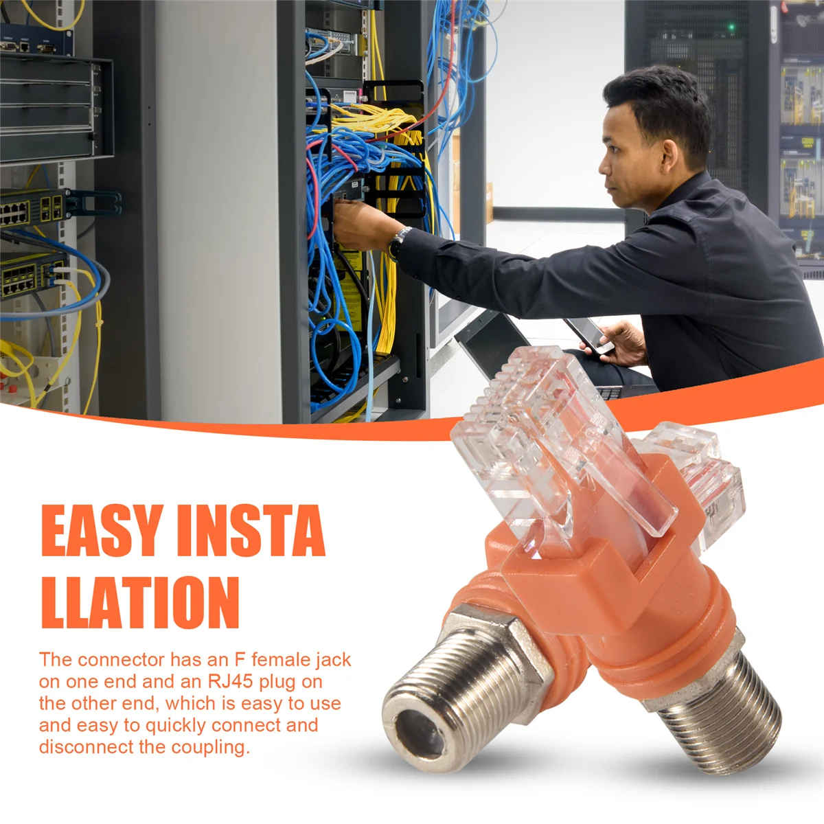 Coaxial to Ethernet Adapter, 4 Pack Coax RF F Female to RJ45 Male Converter for Line Tester ZJY