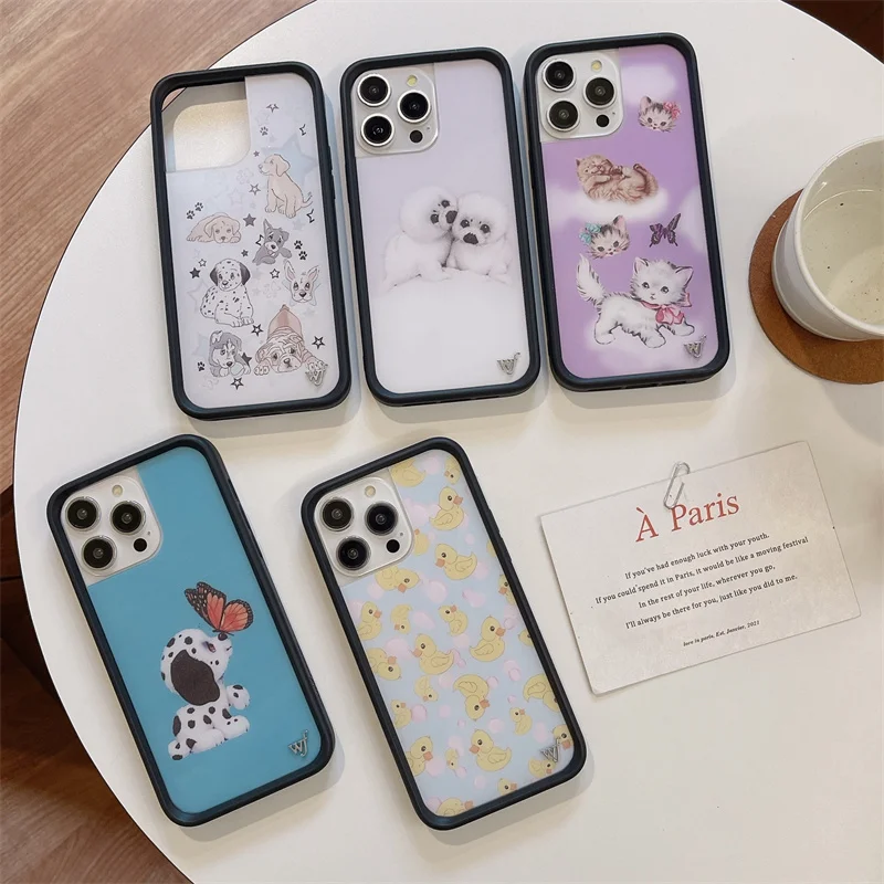 Wildflower Cartoon 3D Cute Dog Cat  Anti-Fall  Phone Case for iPhone 15 14 13 16 Pro Max WF Pet Duck butterfly Shockproof Cover