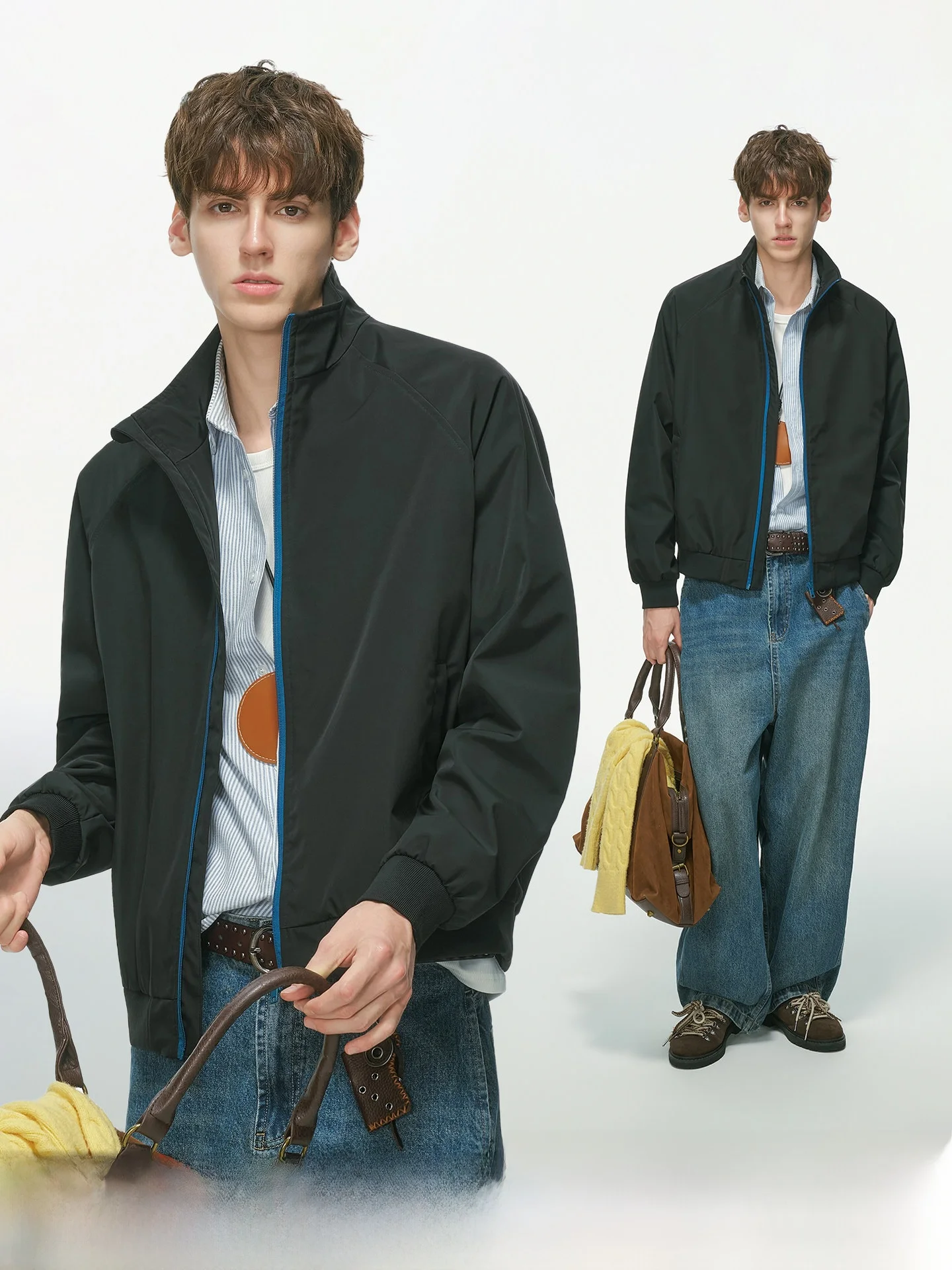 Dream Made American Minimalist Style Stand Collar Zipper Jacket Men's Autumn Color Collision Door Front Men's Outerwear