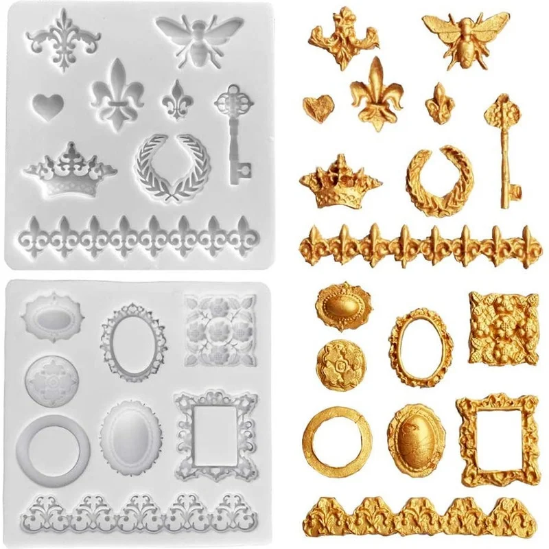 1PC Retro European-Style Crown Silicone Fondant Mold Cake Mold Bee Key Lace Heart Cake Decoration Tools Kitchen DIY Baking