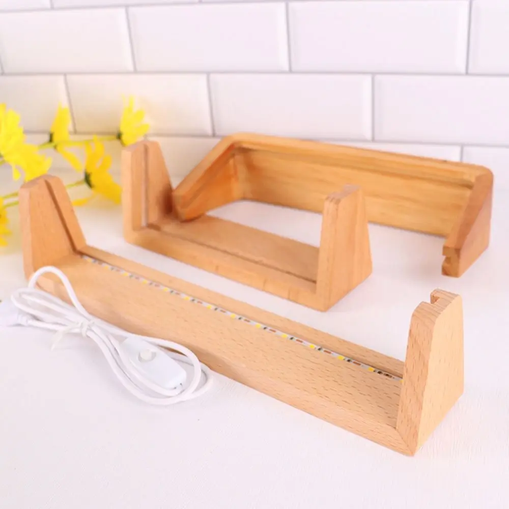 Warm Light Wooden Lighted Base Non-slip U-Shape Design Acrylic Cards Display Racks USB Plug in Multi-functional