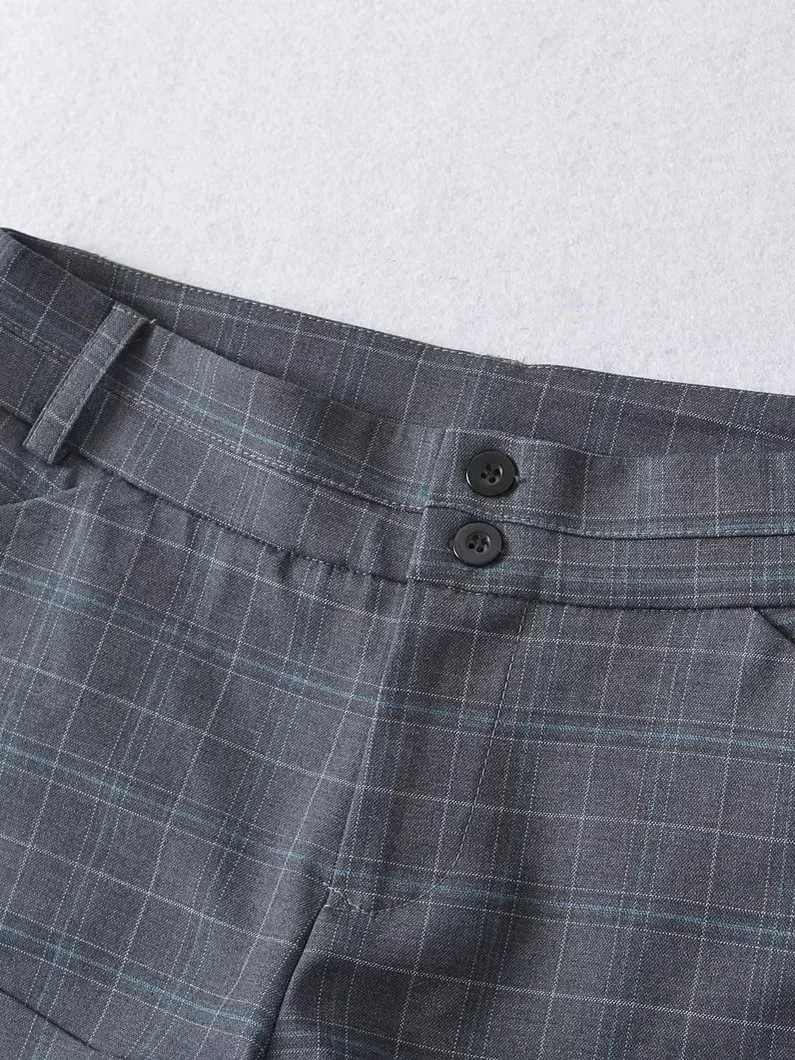 アメリカンレトロチェック柄スーツショーツ女性夏の新しいカジュアル痩身多用途カフスAラインホットパンツ通勤スタイルボタンウエスト