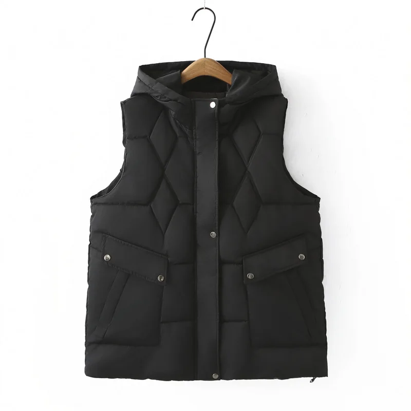 Parka invernale da donna taglie forti Gilet senza maniche caldo imbottito in cotone con cappuccio ispessimento allentato 2427