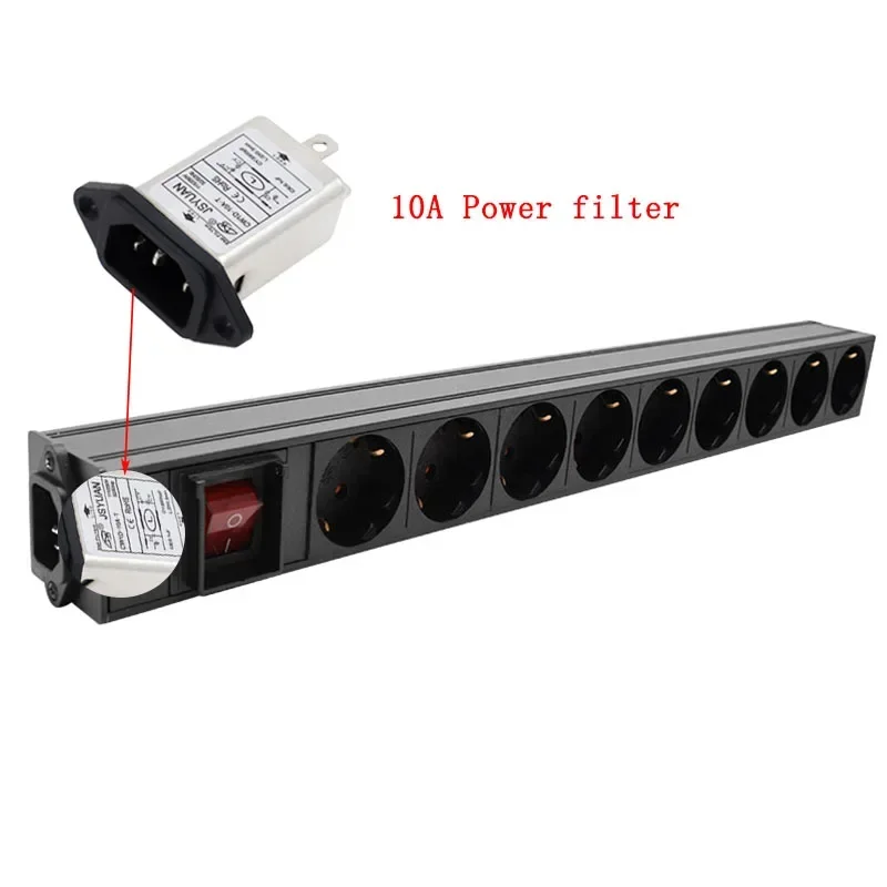 German standard Socket with switch C13 Interface PDU Power Strip Engineering Network Cabinet  9  AC EU output wave filter