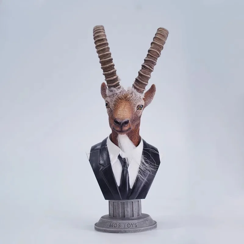 1/6 Capra Sibirica Sheep Head Sculpture Simulation Movable Animal Head Carving Model Fit 12'' Soldier Toy Figures Body Accessory