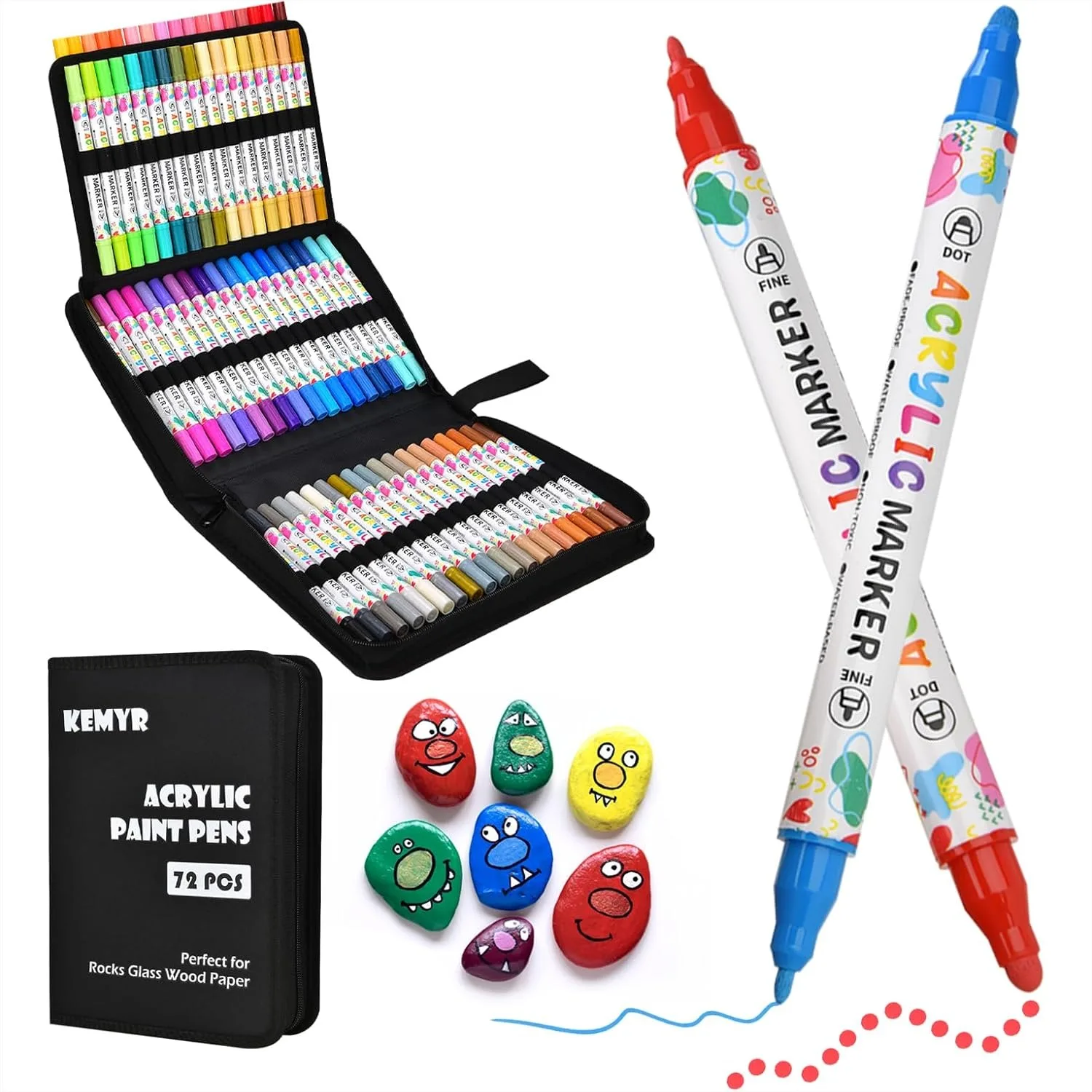 

72 Colors Acrylic Paint Pens Dual Tip Markers For Paper Wood Canvas Rock Glass Fabric Ceramic Art Supplies Adults Drawing Dot Fine