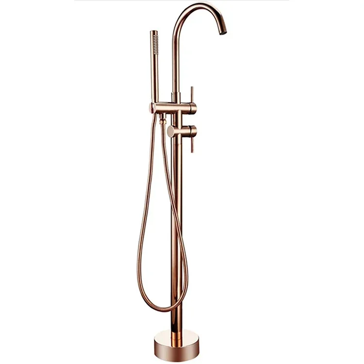 

Freestanding Bathtub Faucet Waterfall Tub Filler Brushed Nickel Floor Mount Brass Single Handle Bathroom Faucets With Handshower