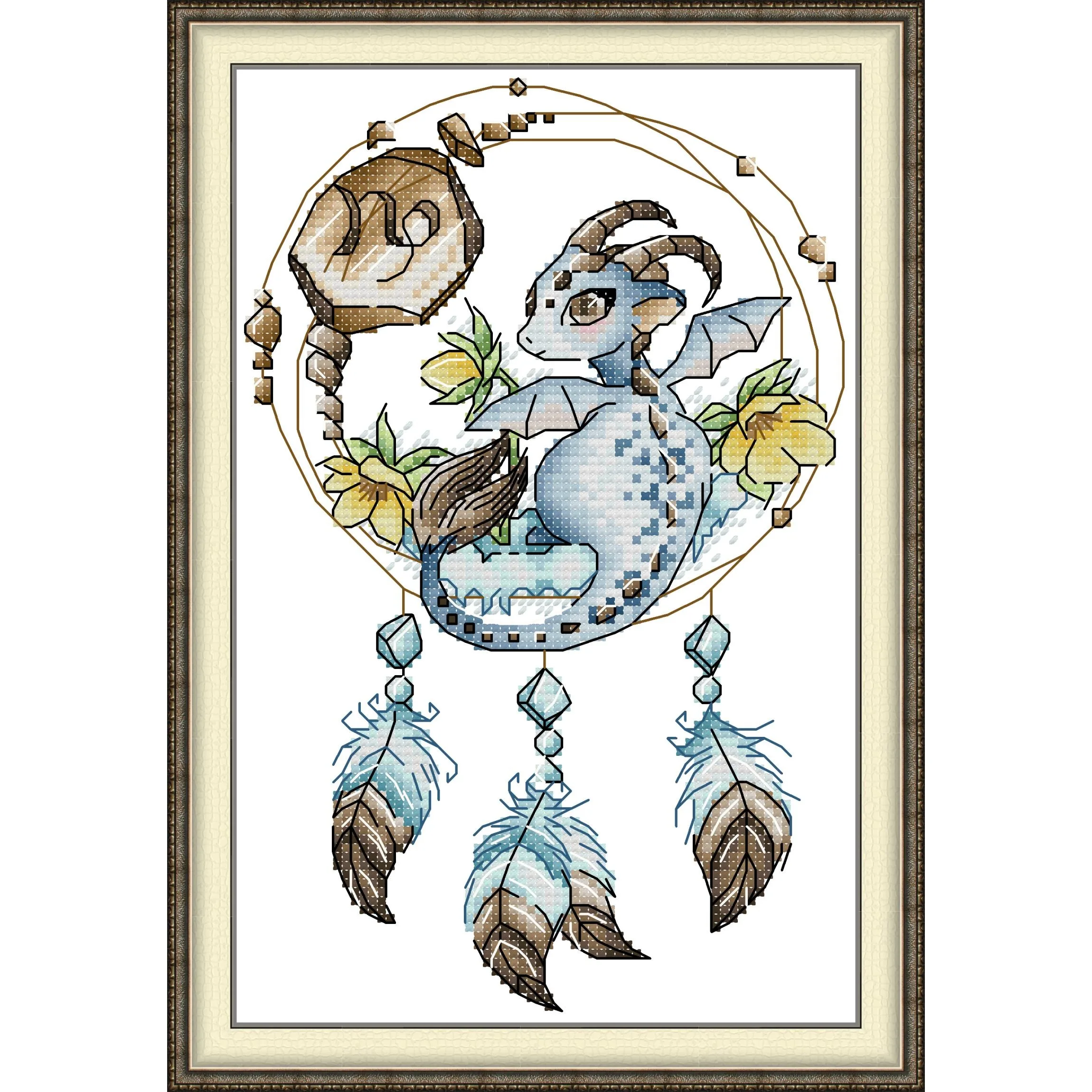 Pre-Printed Cross Stitch Kit, Stamped Aida Fabric With DMC Threads, Embroidery Kit, Easy To Follow - Dragon Capricornus