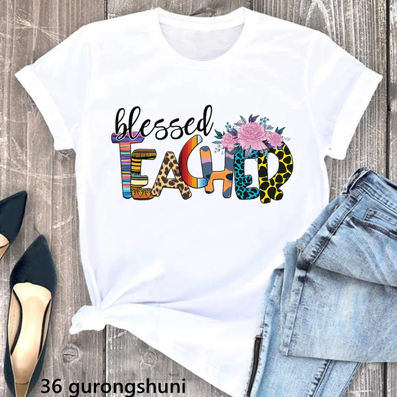 Aquarel Teacherlife Print T Shirt Vrouwen Kleding 2023 Wit Grappige Leraar Liefde Tshirtt Femme Gift Zomer Kerstmis T-shirt Top