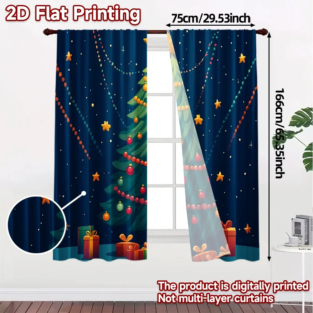 2pcs,Curtains Christmas Tree Ornaments Gifts_f Popular Contemporary Curtains Durable 100% Polyester Fabric Curtains Versatile