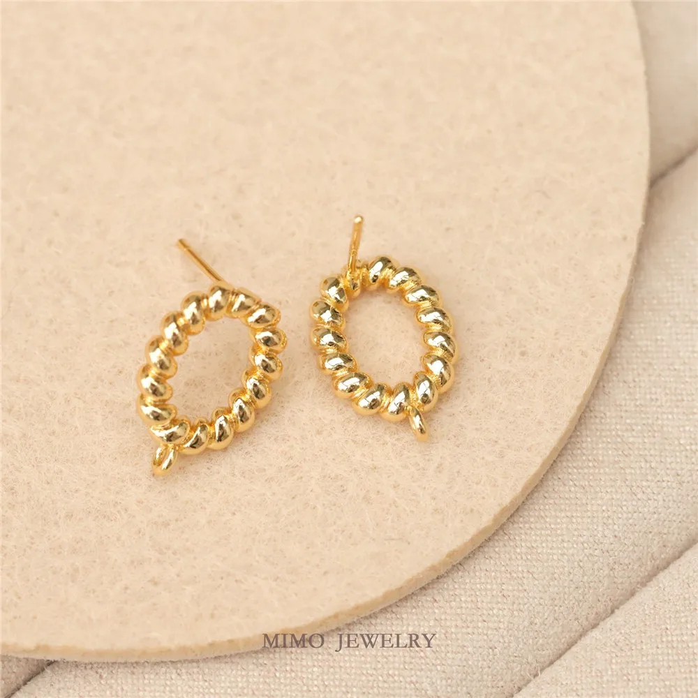 Copper Gold-plated Simple Threaded Oval Ring 925 Silver Needle Stud Earrings DIY Handmade Charm Accessories