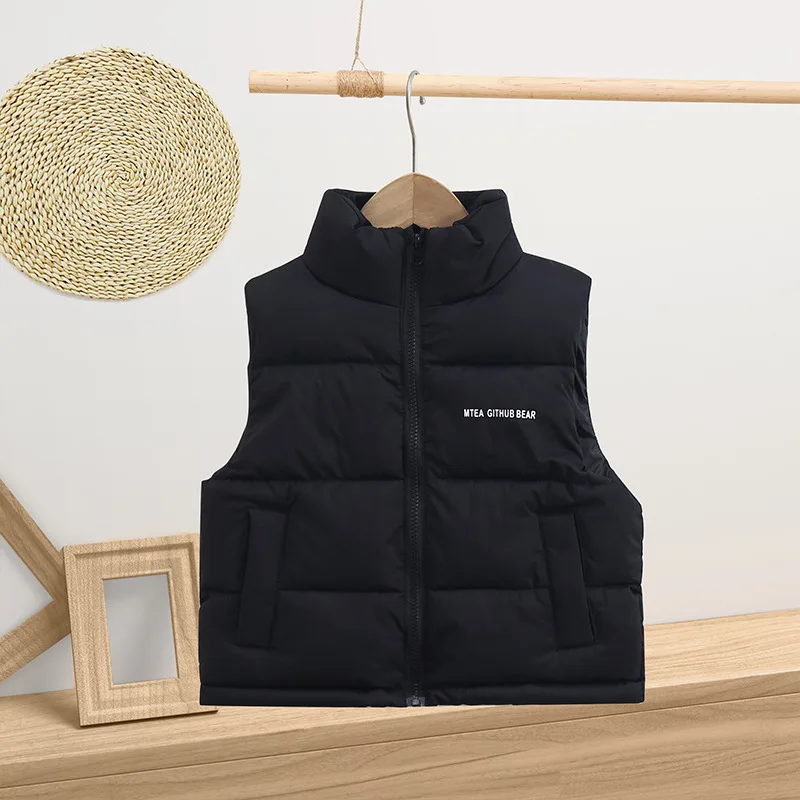 Children's autumn winter vest Boys white duck down zipper standing collar down vest girl's Korean version warm jacket3-12Y