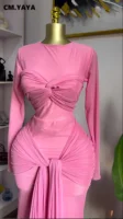 CM.YAYA Women Mesh See Though Long Sleeve Maxi Bowknot Long Dress 2026 Birthday Vacation Sexy Club Party Evening Street Dresses - Image 3