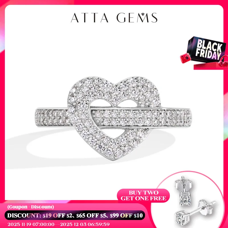 

ATTAGEMS DVVS1 Кольцо с полным муассанитом, стерлинговое серебро 925 пробы, позолоченное 18 карат в форме сердца для женщин, праздничные классические подарки, ювелирные изделия