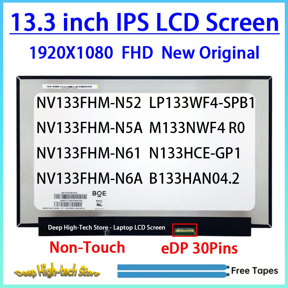 13.3 Inch Laptop LCD Screen NV133FHM-N52 LP133WF4-SPB1 N133HCE-GP1 B133HAN04.2 M133NWF4 R0 Matrix Panel Replacement Non-Touch