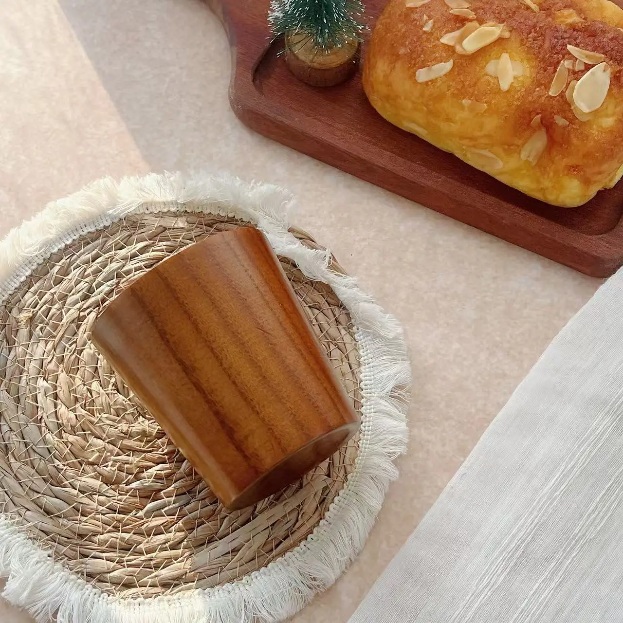 Japanese Style Wooden Barrel Cup Heat Resistant Tea Mug Vintage Beer Cup Jujube Wood Office Cup Handmade Aesthetic Gift Kitchen