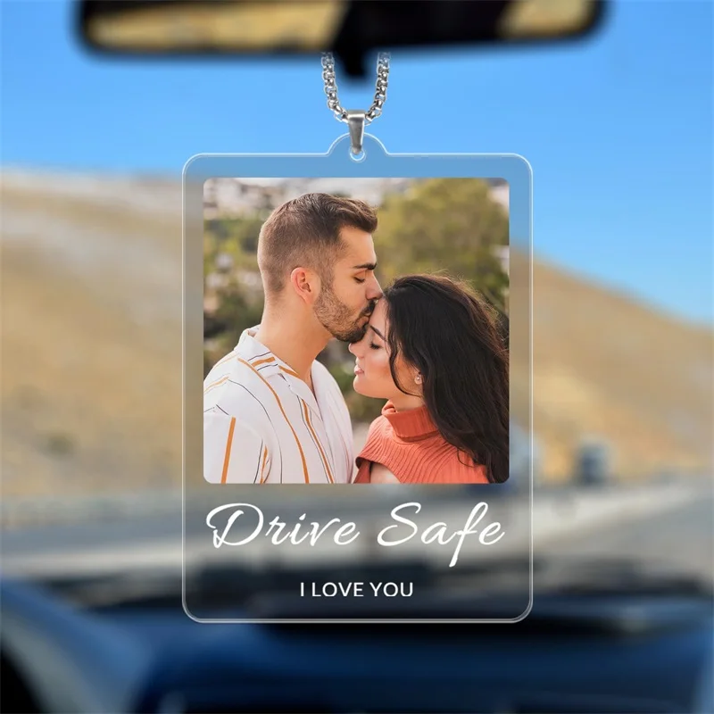 

Personalized Photo Car Charm Ornament Custom Rearview Mirror Decor Hanging Accessory Acrylic Picture Pendant Gifts for Family