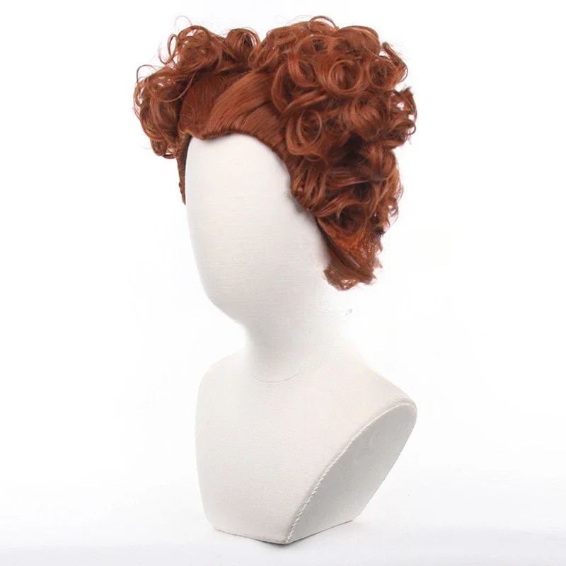 Hocus-peluca Pocus 2 Winifred Sanderson para mujer, pelo corto y rizado de cobre con forma de corazón rojo, disfraz de bruja de Halloween, juego de rol