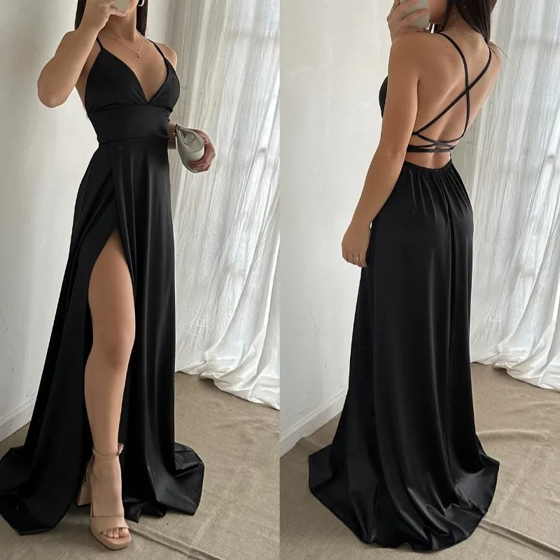 

Sexy Backless Formal Party Dress 2024 Summer Sleeveless Solid Evening Long Dresses for Women Classic Solid Homecoming Gowns