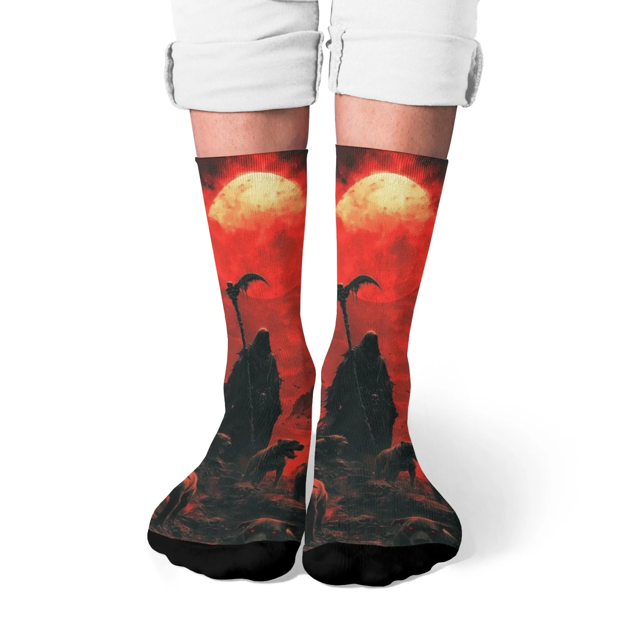 

Blood Moon Death Novel Harajuku Horror Style Men's Socks Street Retro Hip-Hop Compression Socks Soft, Comfortable and Breathable