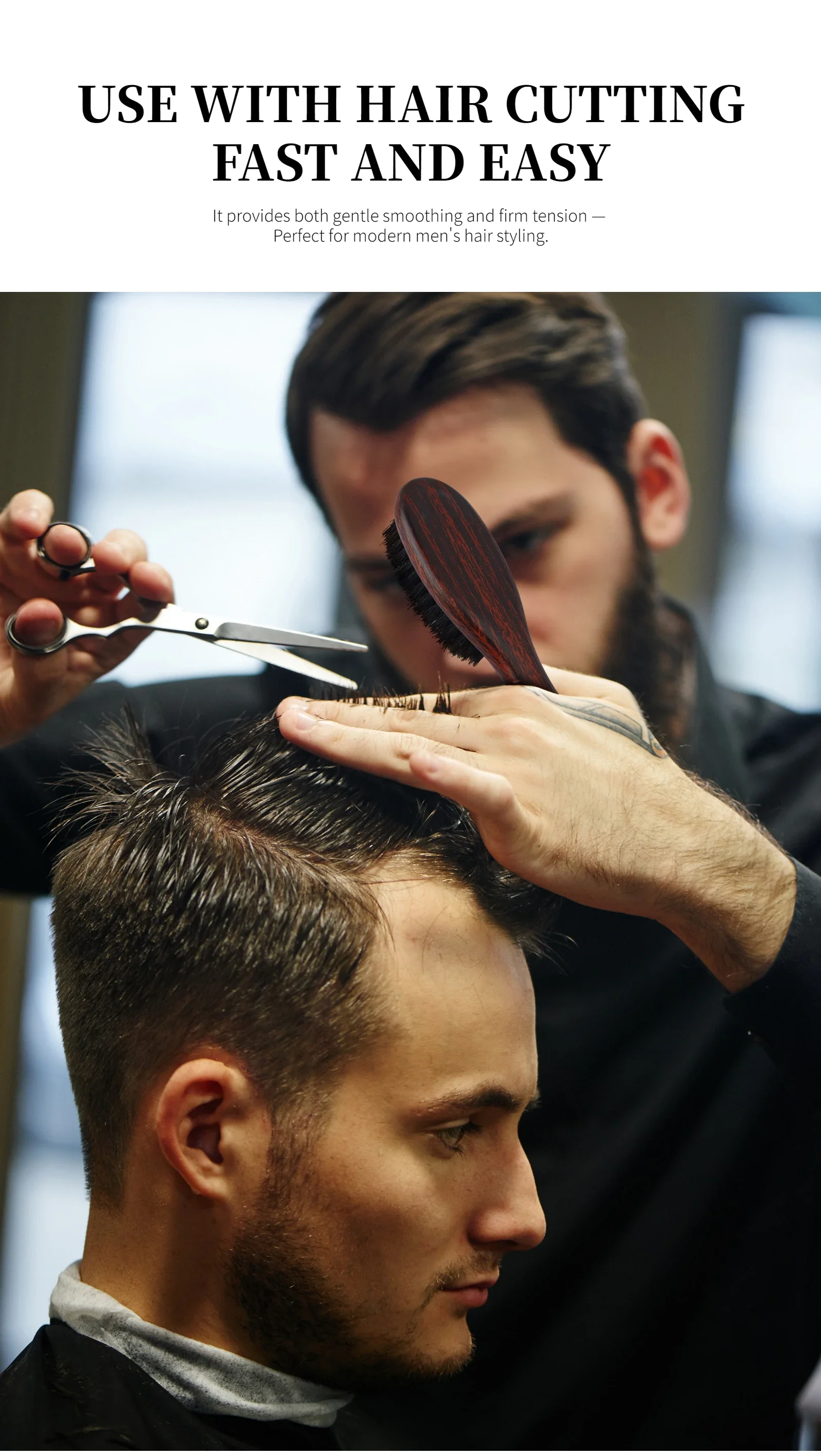 Natürliche Wildschweinborsten-Bürste, antistatischer ovaler Frisurenkamm, Holzgriff-Haarbürste, professionelles Friseurzubehör – Detail 8
