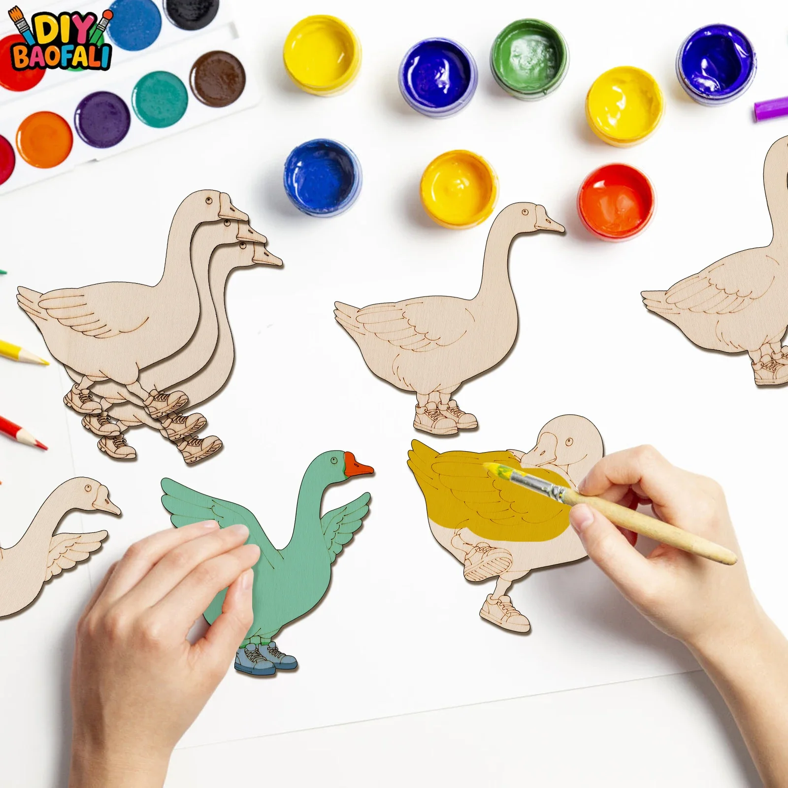 20pcs Unfinished Wooden Craft Set 4-Types Goose Ornaments Wooden Craft Kit for Wooden Ornaments,DIY Craft Painting Home Decor view 6