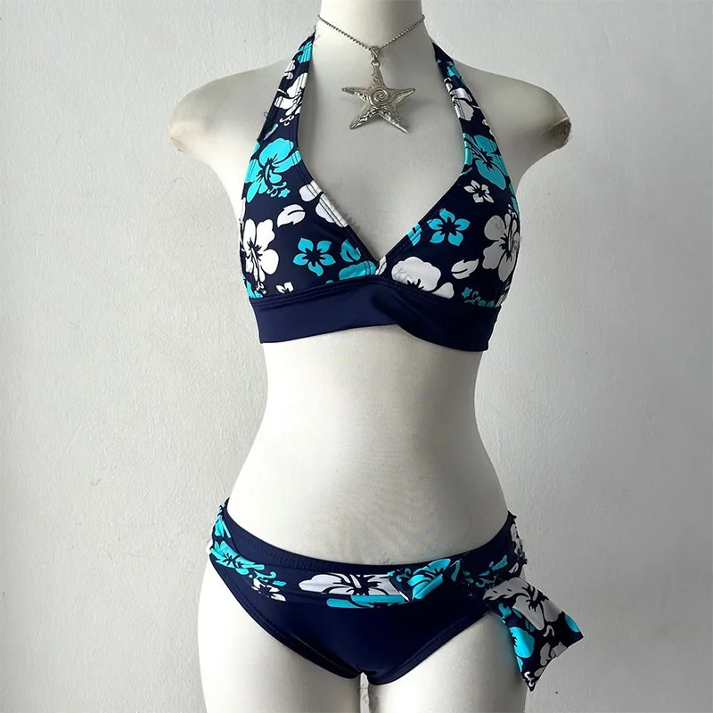 

New Instaam Sle Summer Retro Floral Print Sexy Beach Bi Women's Faion Set Polyester Material Svel Plant Floral Pattern
