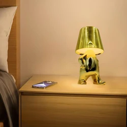 Bedside Touch Control Table Lamp,Gold Decor Thinker Statue LED Table Lamp, Cordless Rechargeable Desk Lamp,3-Levels Brightness R