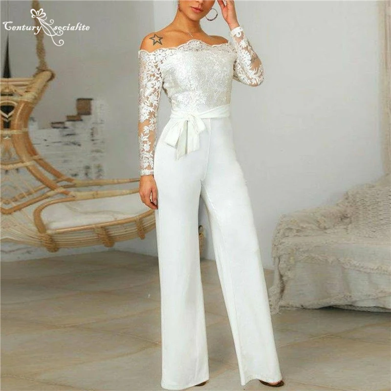 Robe de Mariee 2025 Tuta da sposa a maniche lunghe con spalle scoperte Abiti da sposa Tuta da ricevimento per sposa personalizzata