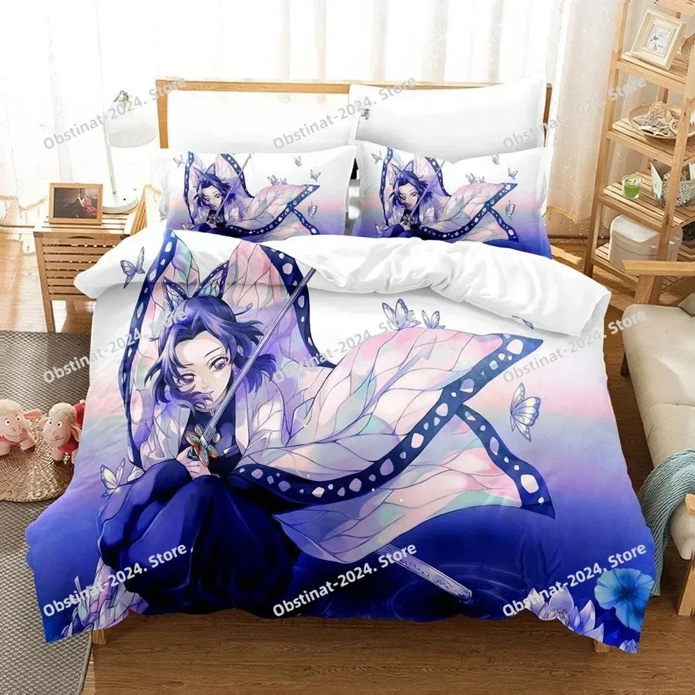 패션 애니메이션 악마 슬레이어 싱글 트윈 침구 세트 베개 커버 이불 커버가있는 인쇄 부드러운 싱글 더블 퀸 슈퍼 킹 사이즈