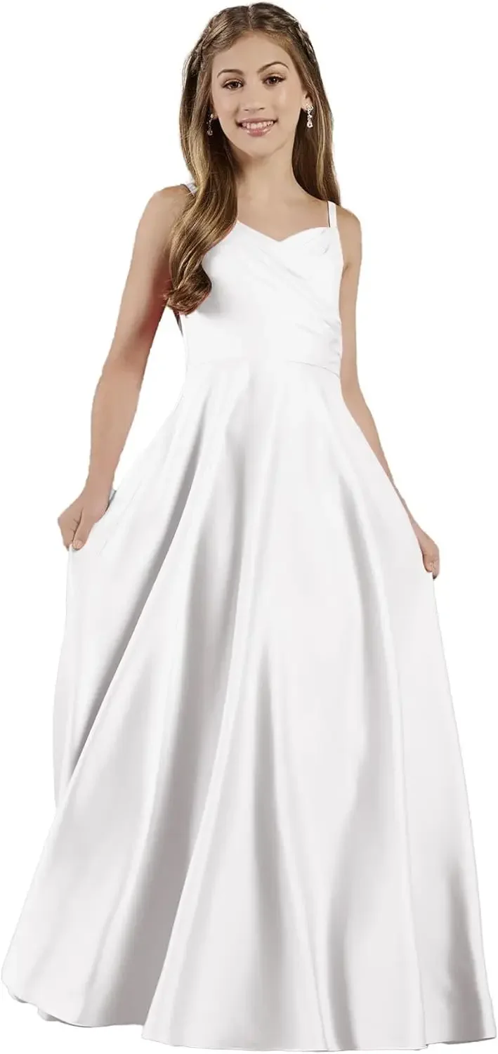 

Girls Straps Junior Bridesmaid Dress for Wedding Satin Pageant Flower Girl Dresses Pageant for Teens princess dress