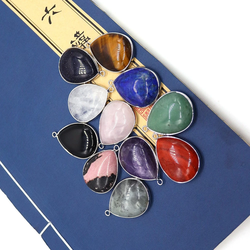 

Water Drop Shape Natural Stone Pendants Polished Amethyst Black Agate Rose Quartz Charms Necklace Jewelry Accessory 1 Pc/pack
