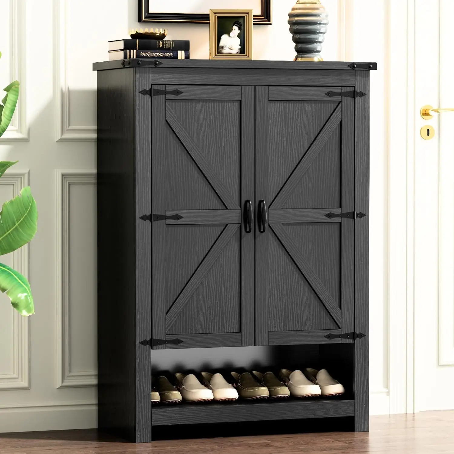 Shoe Cabinet with Doors, 7-Tier 28 Pair Shoe Cabinet Storage for Entryway, Hidden Narrow Shoe Cabinets with Adjustable Shelves,