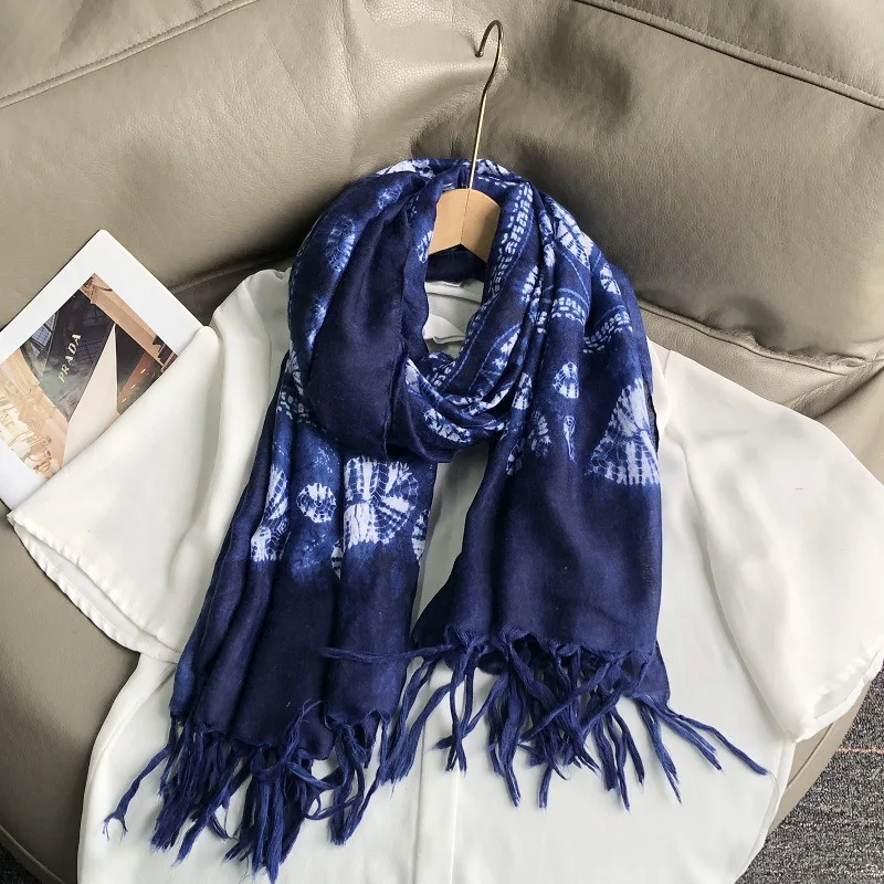 

2023 New Cotton Leaf Pattern Tassel Scarves Shawls Long Leaves Tie-dye Muffler Wrap Hijab Free Shipping