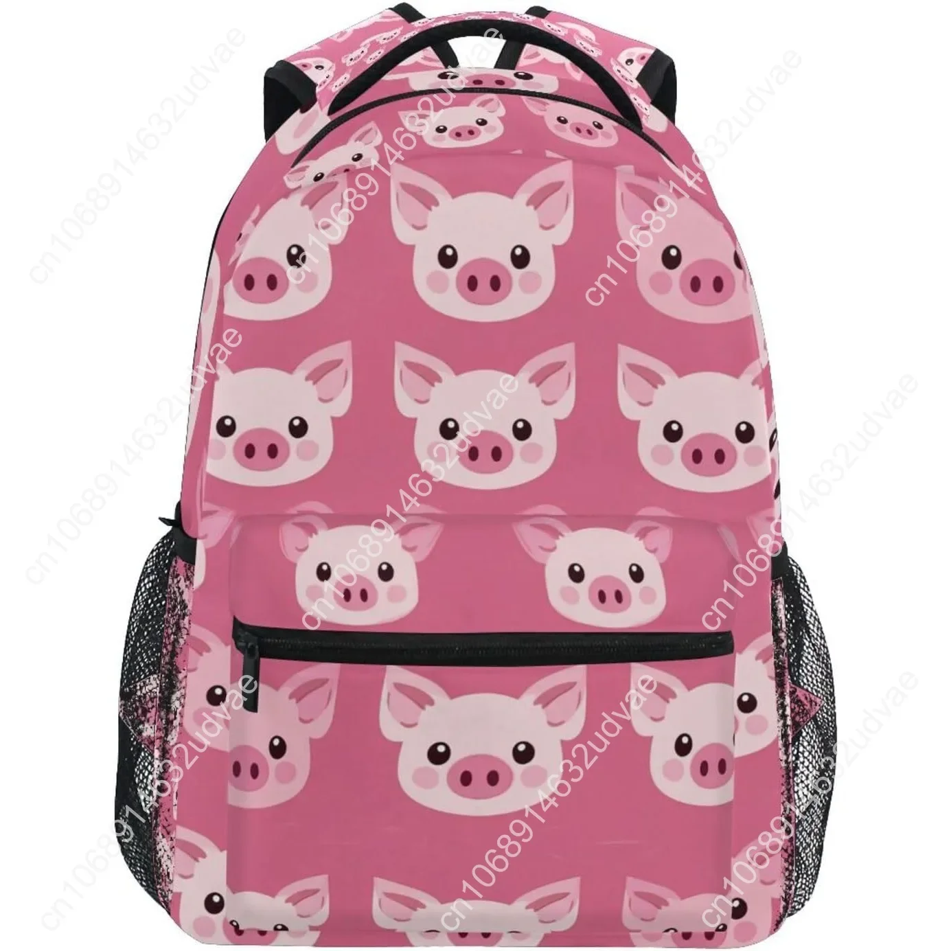 Pink Cartoon Pig Face Laptop Backpack Shoulder School Bag For Girls, Animal Water Resistant College Travel Computer Notebooks Co