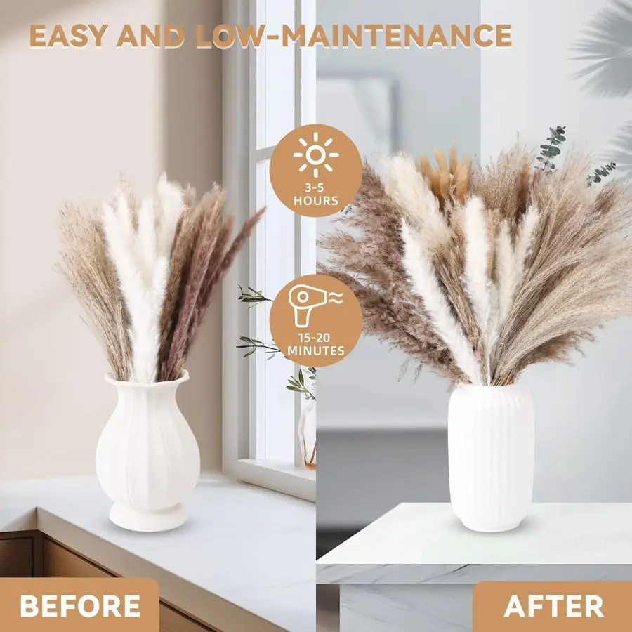 Natural Dried Pampas Grass Decor, 9 Types Dried Flowers for Vase Boho Decor for Living Room, Wedding, Party,Centerpiece Table, H