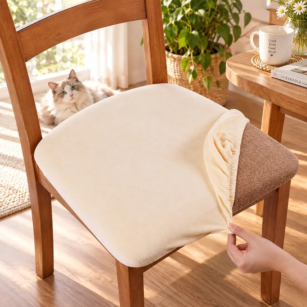 2pcs/4pcs Skin-Friendly Silver Fox Velvet Buckle Chair Seat Cover Velvet Chair Seat Cover for Dining Room Club Restaurant