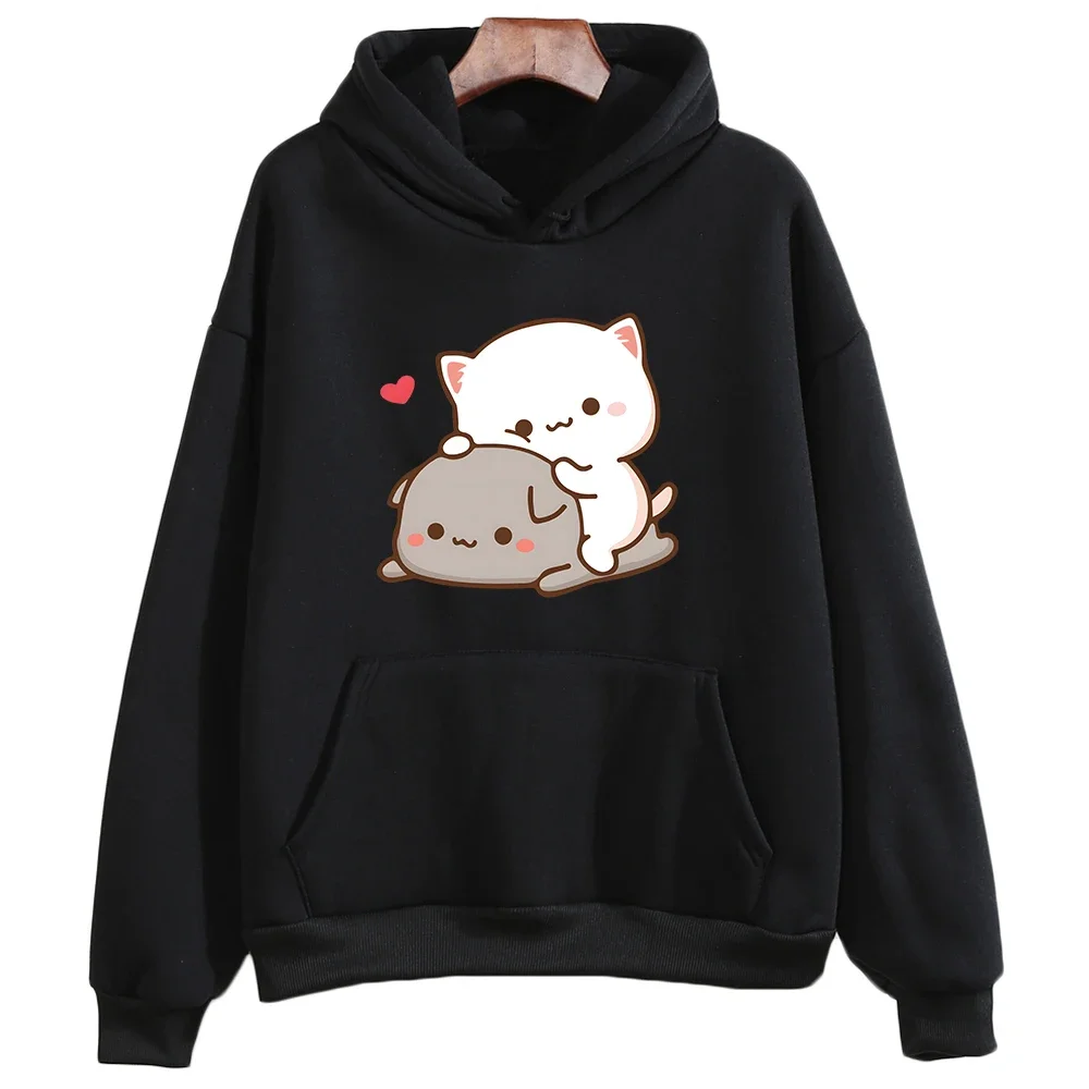 

Mochi Peach and Goma Cute Cat Hoodie Women Sweatshirts Cartoon Pullover Harajuku Long Sleeve Hooded Streetwear Clothing Tops