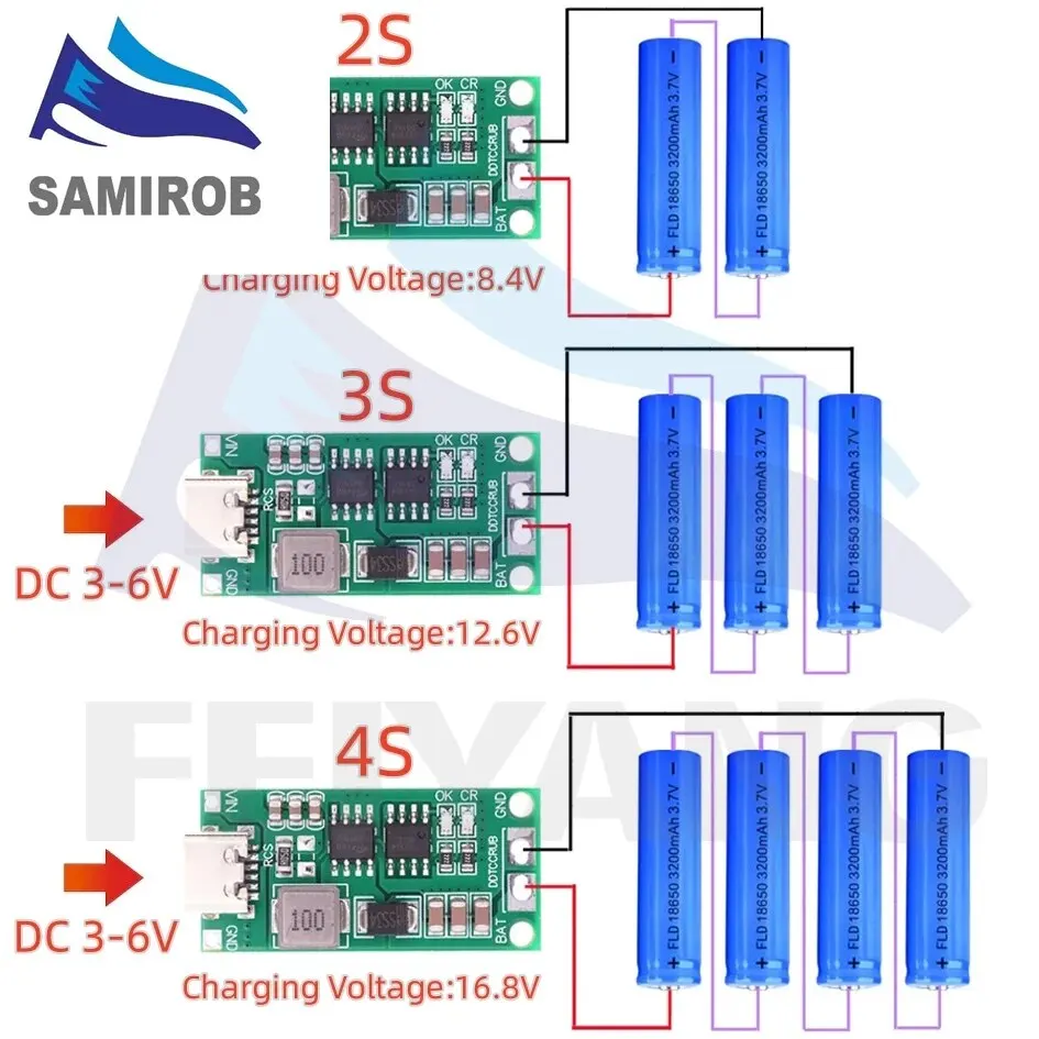 Multi-Cell 2S 3S 4S Type-C To 8.4V 12.6V 16.8V Step-Up Boost LiPo Polymer Li-Ion Charger 7.4V 11.1V 14.8V 18650 Lithium Battery