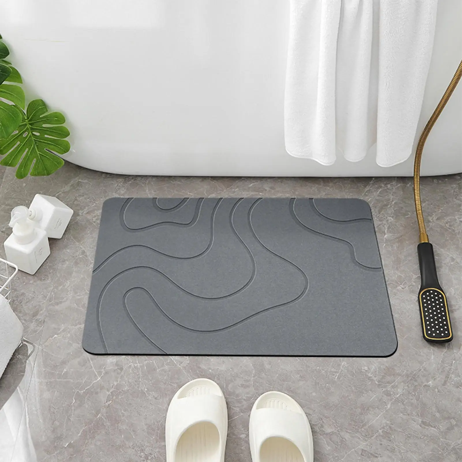 Absorbent Stone Bath Mat Fast Dry Shower Mat Quick Drying Diatomite Stone Shower Mat Entryway Rugs Indoor Non-Slip Washable Door