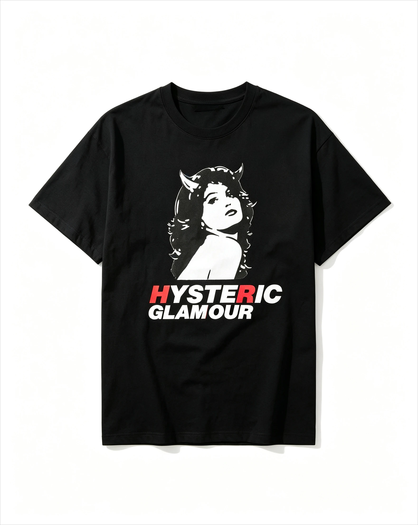 2026 New Hysteric Glamour Family Matching Unisex Oversized T-Shirt Devil Horn Girl Retro Portrait Chest Print Streetwear Tops