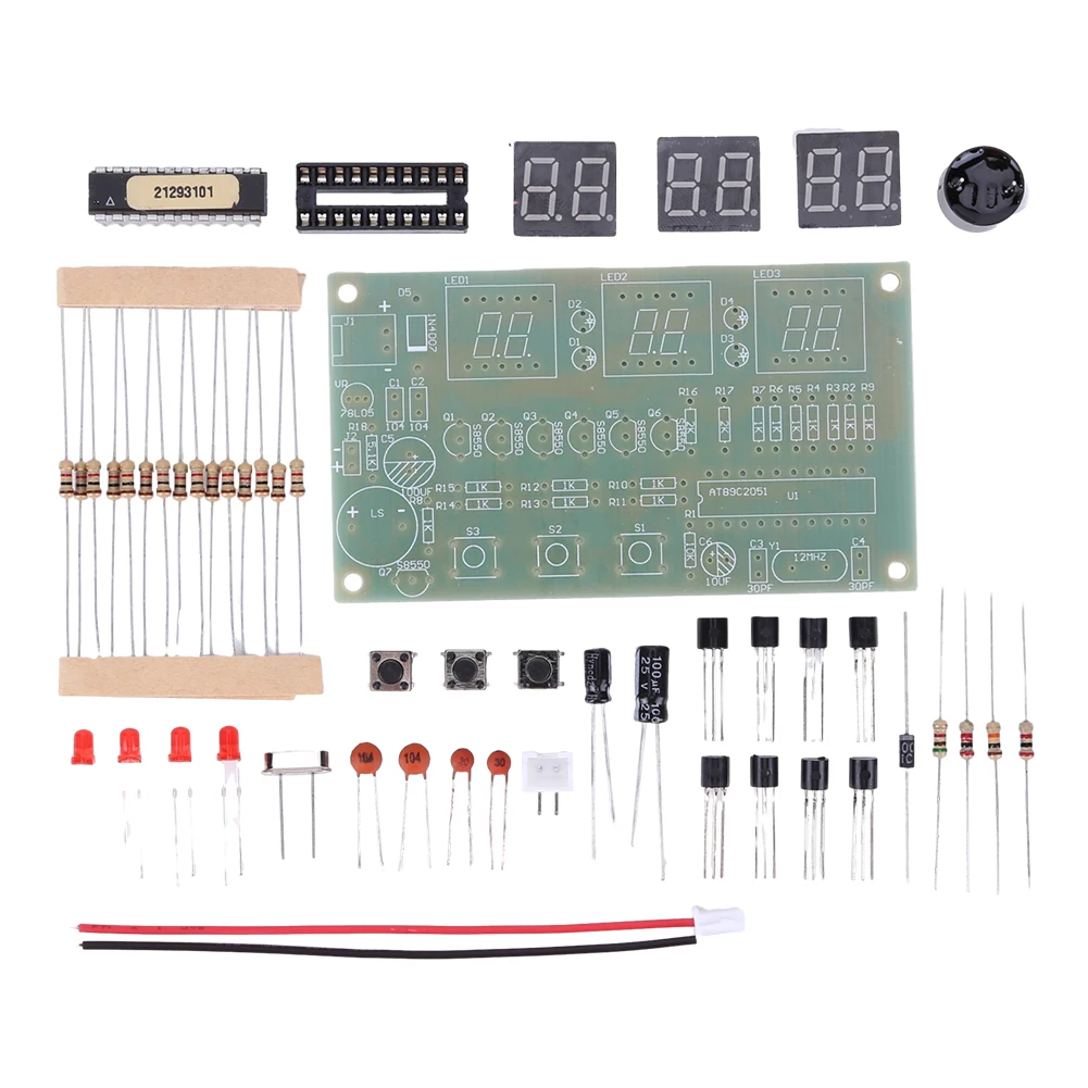 디지털 LED 디스플레이 전자 부품, 디지털 시계 DIY 키트, 7-12 V 전자 시계 생산 수트, 6 비트, AT89C2051