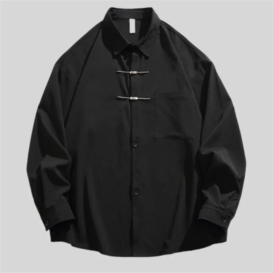 Chinese Style Solid Shirt Mens Spring Autumn Long Sleeve Casual Shirts Men Loose High Quality Vintage Tops Coat Male Couple